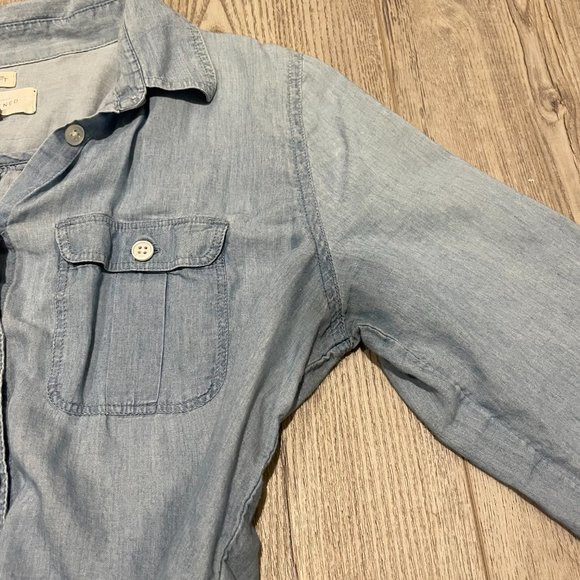 LOFT Petite Light Denim Button-Down Shirt - SP - Picture 8 of 9